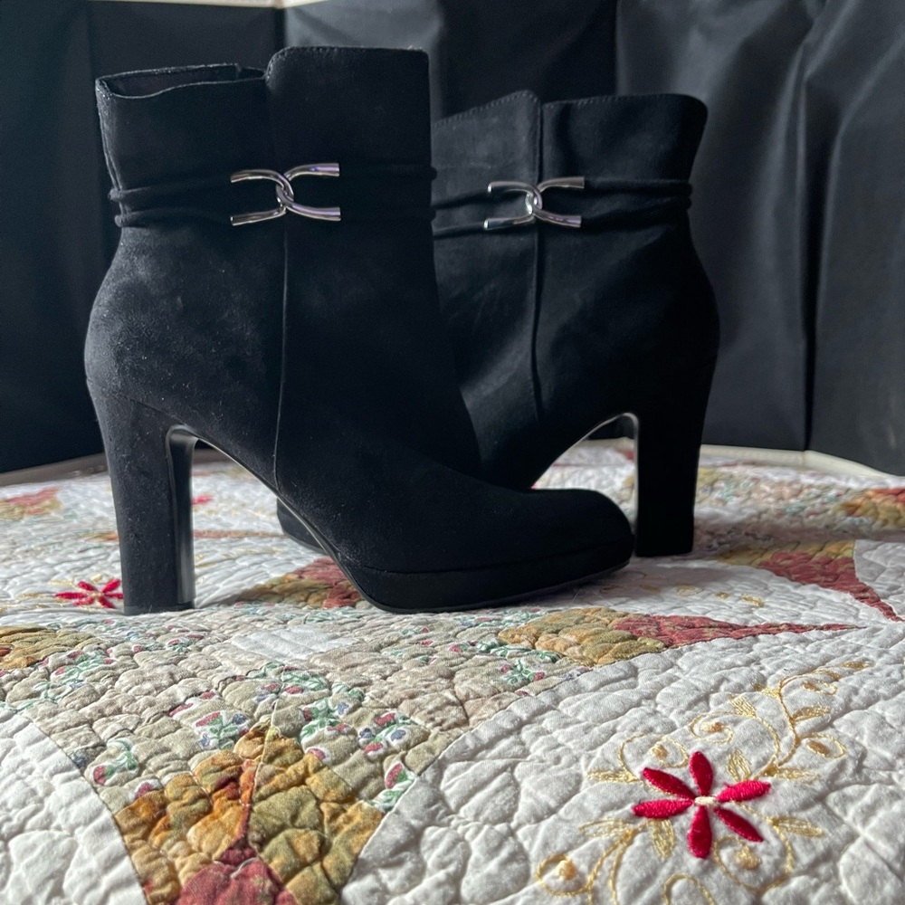 Impo Black Heeled Boots with Silver Accent